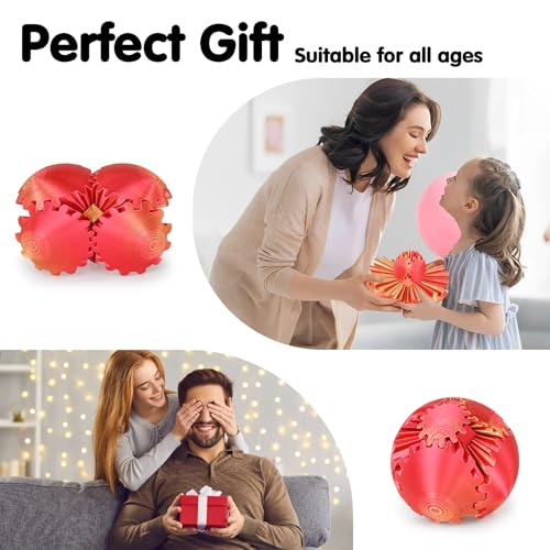 Image of Gear Ball 3D Printed Spin Ball or Cube Fidget Toy,Gear Sphere Fidget Toy,Fidget Ball Gear Toy for Stress and Anxiety Relief, Stress Ball GearSphere Desk Toy for Adults & Kids(Golden Red, 3.1 Inch)