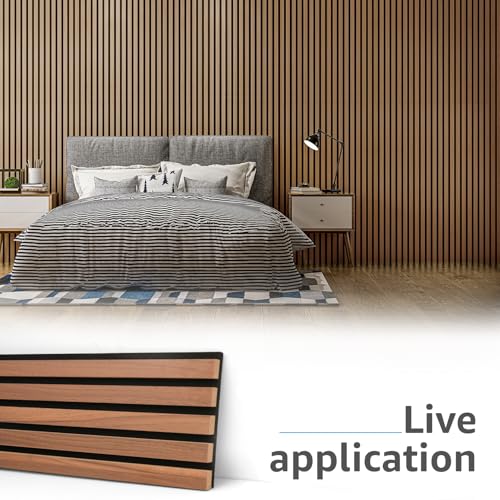 Image of Art3d 6-Pack Soundproof Wood Slat Wall Panels, 94.5 x 7.9 Inch, Walnut