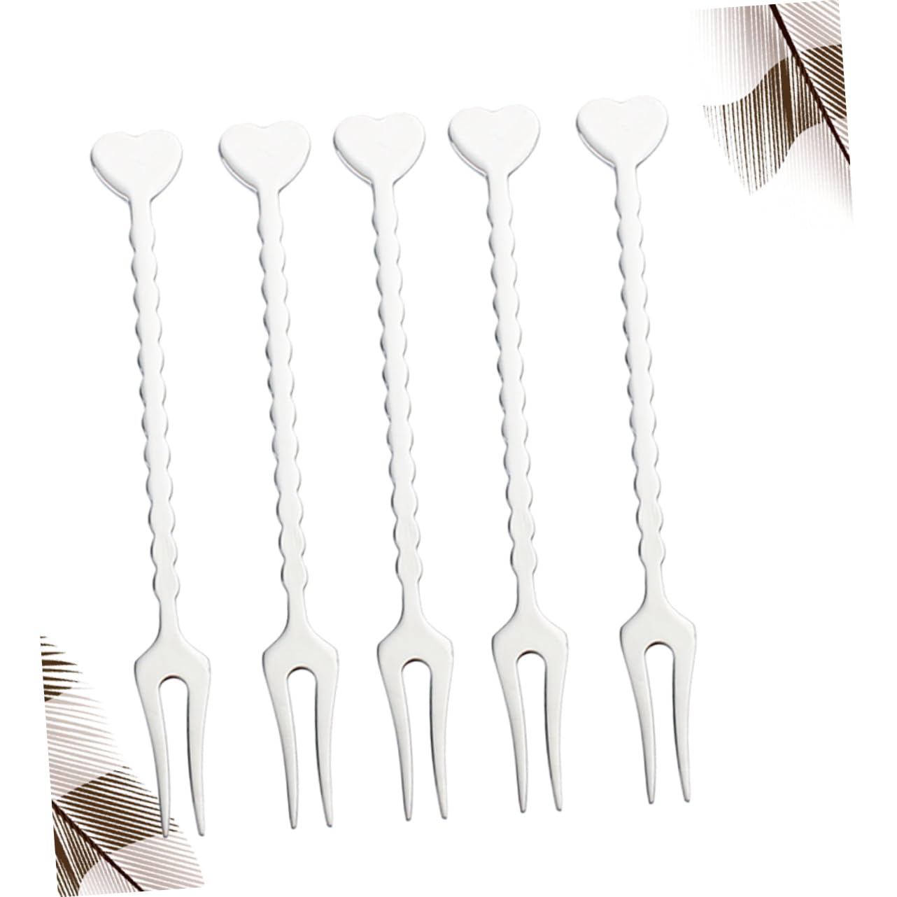 KOCKSHION Elegant 5pcs Heart Fruit Fork Stainless Steel Dessert Forks Non-slip Grip for Easy Serving of Fruit Cake and Sweets