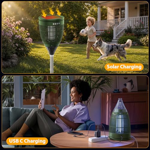 Image of Rossetta Solar Bug Zapper Outdoor, Fly Zapper with Flame & Projector Light