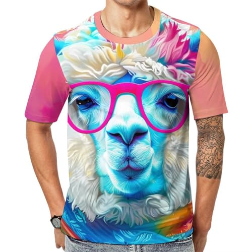 Colorful Alpaca Unisex Adult T-Shirts Summer Short Sleeve Tee Casual Tops Funny Graphic L