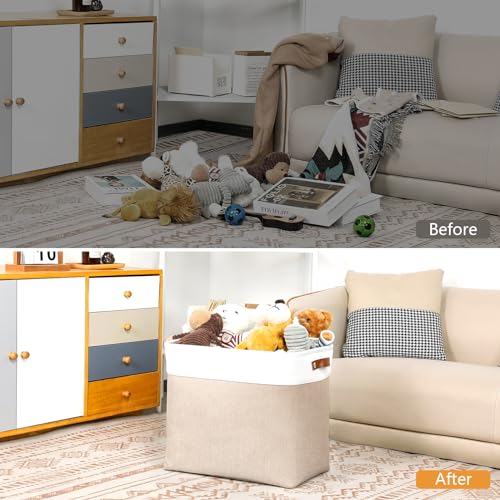 Image of DULLEMELO Large Storage Baskets for Organizing, Canvas Storage Bins Big Baskets With Handles for Shelf Clothes Empty Gift Basket (White&Khaki)