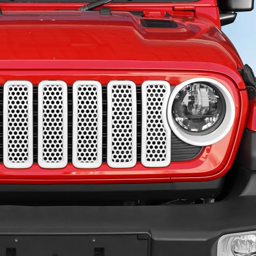 Image of 9PCS Headlight Cover & Front Grill Mesh Inserts Compatible with Jeep Wrangler JL JLU 2024-2025, NOT FIT JL Sport /Sport S (White)