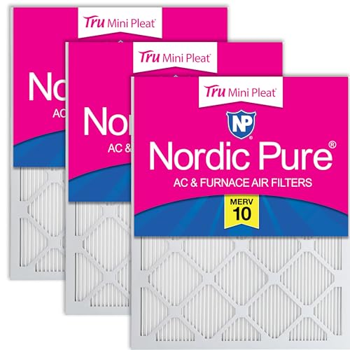 Image of Nordic Pure 15x20x1 Tru Mini Pleat MERV 10 AC Furnace Air Filters 3 Pack | Actual Size: 14 1 /2 x 19 1 /2 x 3 /4 Made in USA, 2.5x More Pleats, Mid-Sized Airborne Particles, Dust, Pollen & Pet Dander