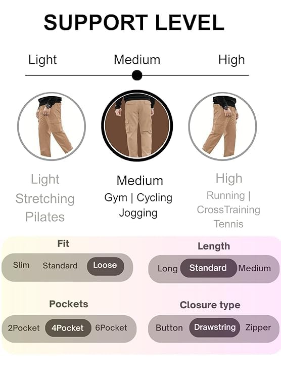 Image of GRECIILOOKS Men's Cargo Pants | 6 Pocket Cotton Cargo Joggers for Men | Loose Fit Stylish Pant with Pockets | Casual Baggy Trousers & Streetwear Lower