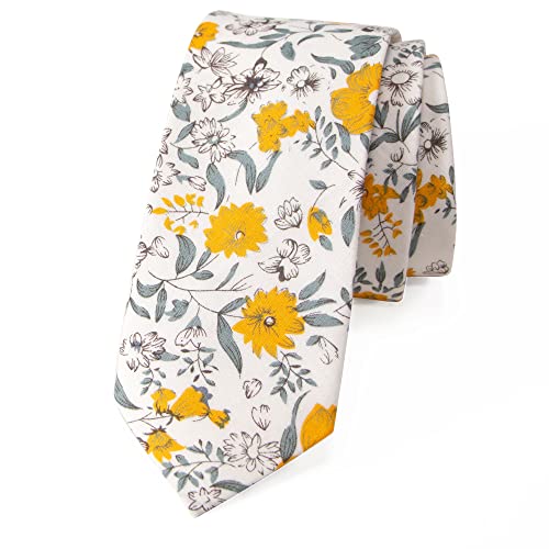 Spring Notion Men's Skinny Slim Cotton Floral Print Neckties In Colors Matching David's Bridal, 49-Marigold #TOP21