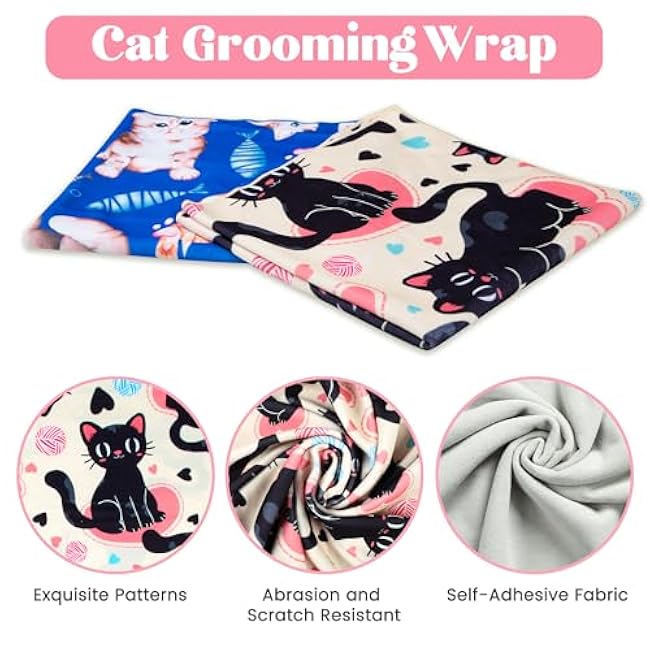 27.6¡° Cat Wrap for Cutting Nails Self-Adherent Fabric Cat Wrap for Grooming Cat Restraint for Nail Clipping Anti-Escape Cat Calming Wrap Within 15lbs-lO1ISDFr