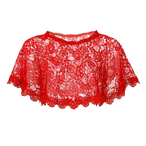 Alvivi Boléro Transparent Femme Fille Cardigan Dentelle Florale Gilet Boléro Cape de Mariage Soirée Veste Cérémonie Mariée Boléro Etoles Châle Écharpe Rouge Taille Unique
