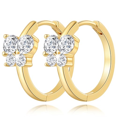 14K Gold Earrings for Women Hoop Earrings for Women Dainty with Cubic Zirconia Delicate Butterfly-Design Womens Butterfly Hoop Earring 20mm