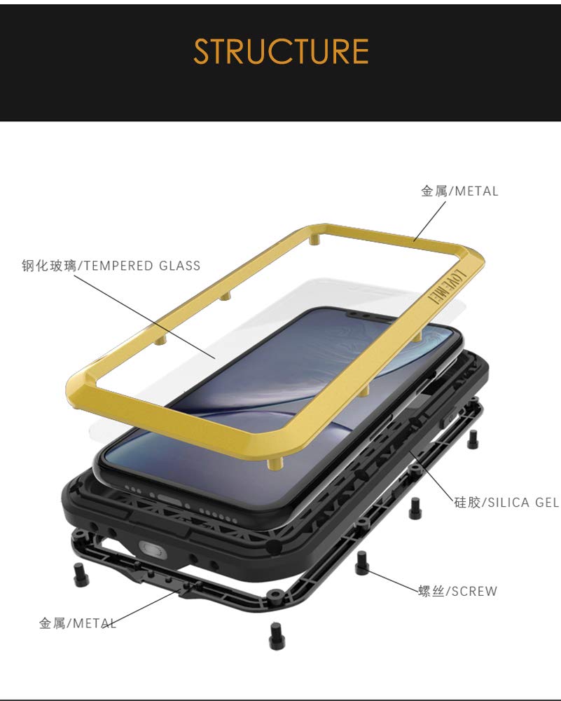 Etui na cały korpus do iPhone 11 Pro 5,8 cala, Love Mei na zewnątrz odporne na wstrząsy wytrzymałe hybrydowe aluminium metal pancerz pyłoszczelna obudowa ze szkłem hartowanym, obsługa bezprzewodowego ładowania (czerwony)