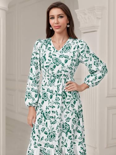 Tadkee Women's Cotton Blend Classic Below The Knee Casual Dress (Fn-Floral-Dress-135-Green-Xl_Green
