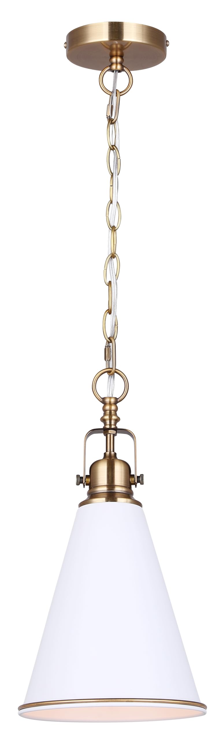 Canarm Ltd. Melrose Lane 1-Light Pendant Light, White and Gold Cone Shade with Adjustable Chain, Modern Farmhouse Lighting for Kitchen Island or