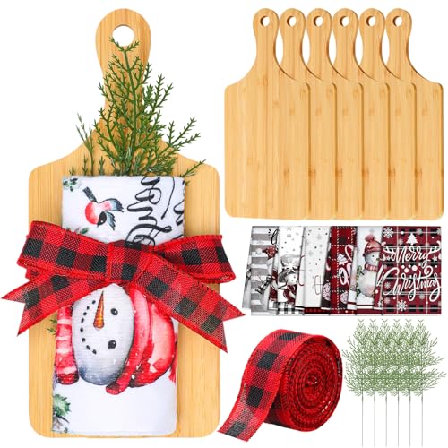 Hahafelt Set de 6 Tablas de Cortar Cuadradas de Madera con Toalla, Decoración y Cinta para Navidad miniatura 1