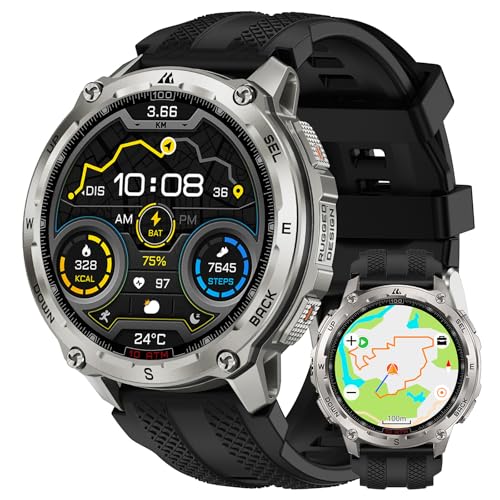 La Mejor Selección de mejor reloj gps para comprar online. 50 KOSPET Tank T4 Reloj Inteligente, Acero Inoxidable Smartwatch Militar, GPS & Mapas Offline, 100M Impermeable 45m Apnea, Batería 50 Días, Llamada Bluetooth, Monitoreo de Salud...