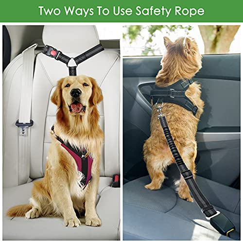 URAQT Hunde Sicherheitsgurt,2 Stück Anschnallgurt Auto mit Universalstecker Hundesicherheitsgurt mit Elastischer Ruckdämpfung und Starke Karabiner 2 in 1 Verstellbares 64-79cm Hundegurt fürs Auto