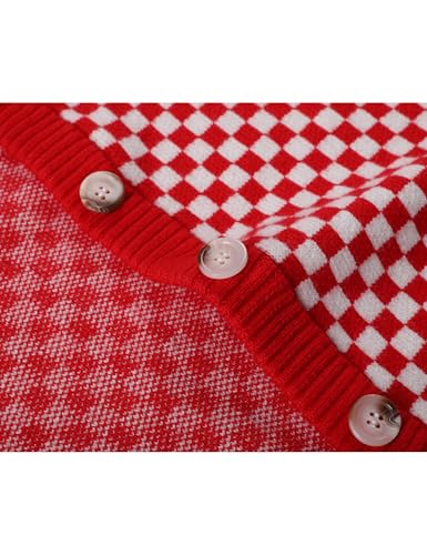 Springrain Womens Checkered Cardigan Color Block Sweater Jackets Long Sleeve Button Knit Plaid Coats Outwear4