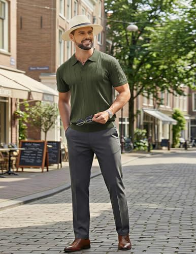 Image of COOFANDY Mens Polo Shirts Short Sleeve V Neck Knit Shirts for Men Casual Old Money Clothes Mens Golf Shirt
