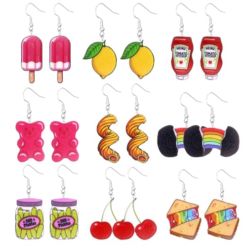 Funny Acrylic Food Dangle Earrings Hamburger Sandwich Ketchup Birthday Cake Earrings Birthday Celebration Earrings Exaggerated Statement Jewelry For Women Men2