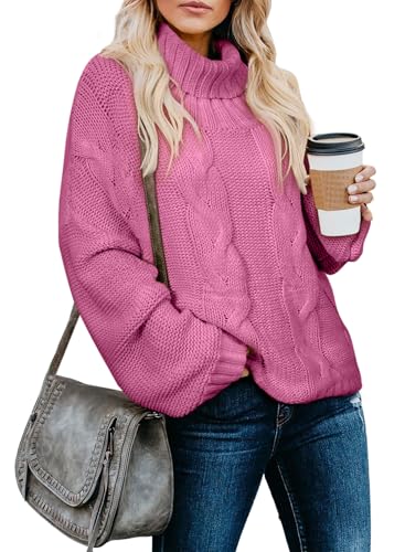 Image of Dokotoo Womens 2026 Winter Fall Solid Turtleneck High Neck Balloon Long Sleeve Sweaters Pullover Outerwear
