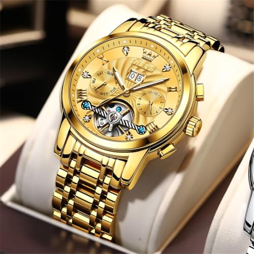 Image of OLEVS Men Automatic Watch Mechanical Self Winding Watches for Men Skeleton Business Dress Luminous Waterproof Diamond Week Month