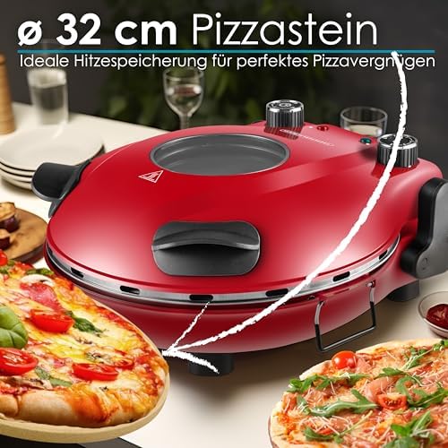 Bild 1 - Pizzaofen elektrisch mit 32 cm Pizzastein | 390°C | Pizzabackofen | Pizza-Backstation | Elektrischer Pizzagrill | Pizzabackmaschine | Timer | 5 Stufen | 1200 Watt | Pizza Bräter | Pizzaofenherd