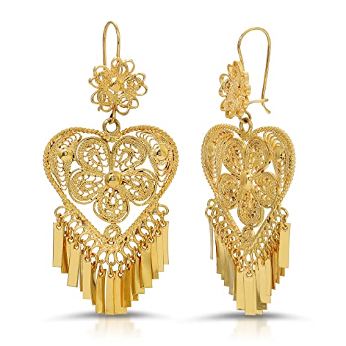 Folklorico Dance Traditional Mexican Gold Filigree Earrings, Heart Shape Earrings, Day of the Dead, Mexican Earrings, Heart Earrings