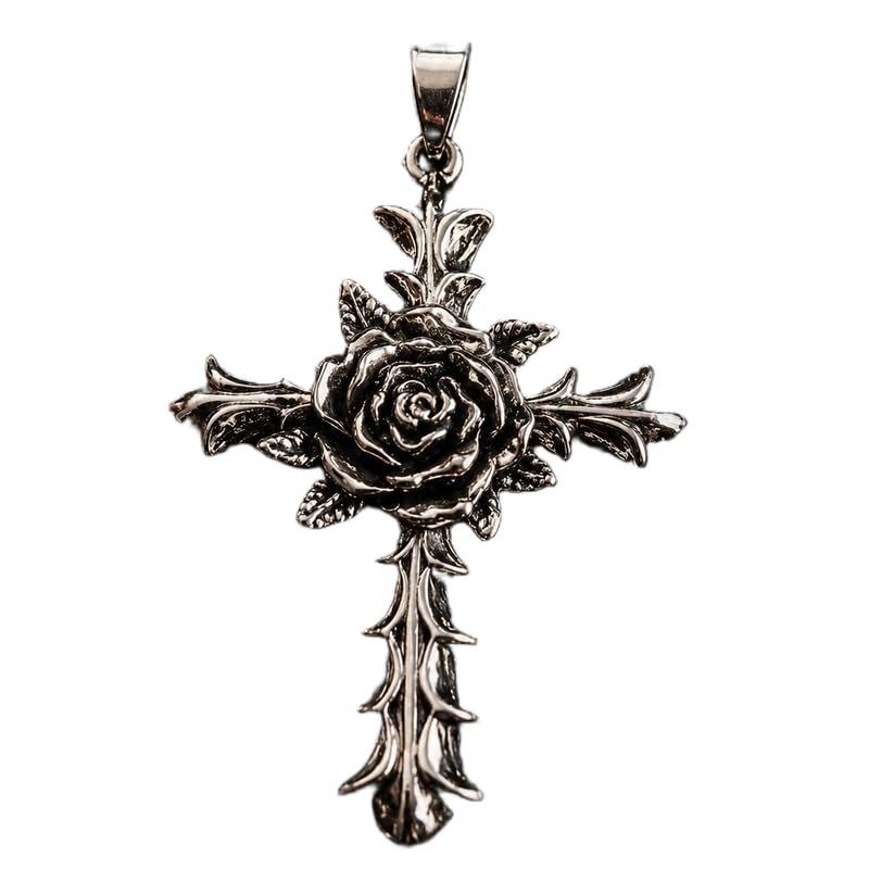 Stainless Steel Rose Cross 55X40mm Pendant Silver Plated Charm Necklace Without Chain Handmade For Men & Women Power Symbol Meaningful Jewelry |LK_SSC_0030-image-40