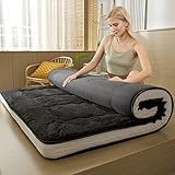 HIGOGOGO Japanese Floor Mattress for Adults, 4" Thick Sherpa Fleece Futon Mattress for Floor, Roll Up Sleeping Pads, Portable Folding Foam Floor Bed Tatami Mat, Shikibuton for Guest, Black, Twin