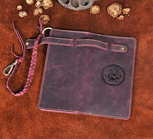 Womens Genuine Leather Bifold Organizer Checkbook Wallet Vintage Style Card Case (1 Wine Dragon)4