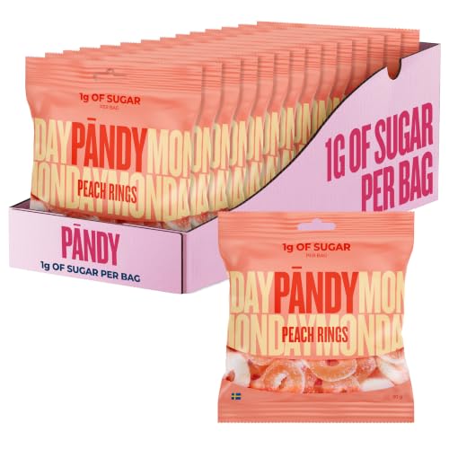 PÄNDY Peach Rings Zuckerfreie Süßigkeiten Bonbons Gummibärchen ohne Zucker süßigkeiten großpackunge box zuckerfrei gummibärchen Fruchtgummis Low Carb Großpackung nur 1 g Zucker 14 x 50 g