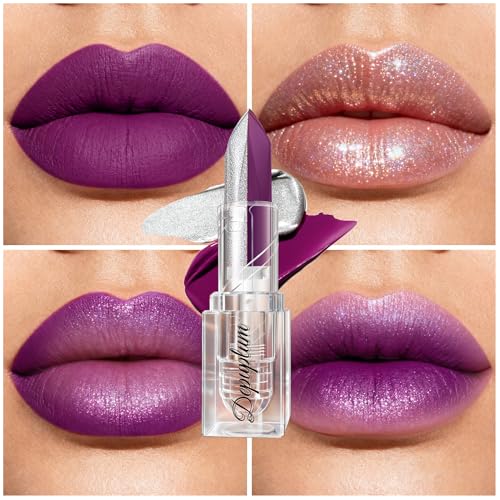 Image of Depuplum Purple Matte Lipstick Silver Lipstick Ombre Lips Dual Tone