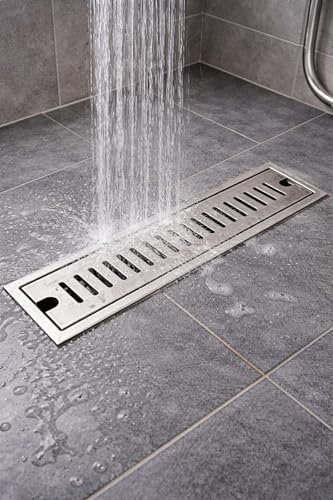 Bodenablauf rechteckig 30x10 cm aus Edelstahl - Duschgitter Geruchshemmend Rostfrei für Bad, WC, Badewanne, Garten - Abflusssieb für Fliesen - Art. 3213961