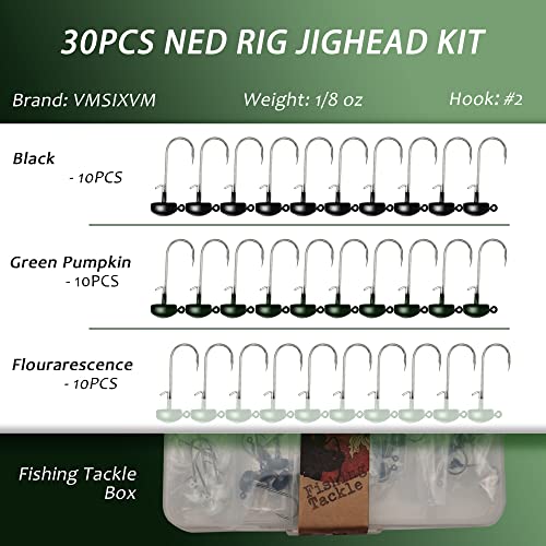 Luminous Ned Rig Jig Heads Trd Worms Kit, Vmsixvm 30/40/60 Pcs Ned Rig Baits Hooks, Weedless Jigheads For Bass Fishing, Glow Finesse Shroom Soft Stickbaits, Mushroom Crappie Jig, Fishing Gift For Men #TOP1