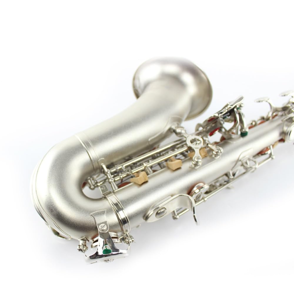 Saksofon sopranowy, profesjonalny instrument do gry, korpus z mosiądzu w kolorze srebrnym, profesjonalny saksofon altowy B-flat, zestaw saksofonowy, naciąg fletowy, futerał do przenoszenia, rękawiczki