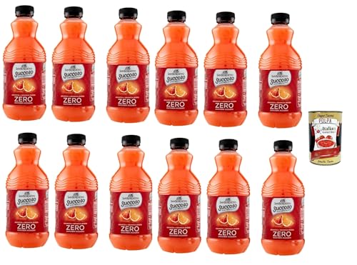 San Benedetto Succoso Zero Arancia e Arancia Rossa PET 12 x 90 cl, naranja PET y naranja sanguina sin azúcar, zumo de fruta sin azúcar, jugo de azúcar naranja + Polpa italiana gourmet 400 g