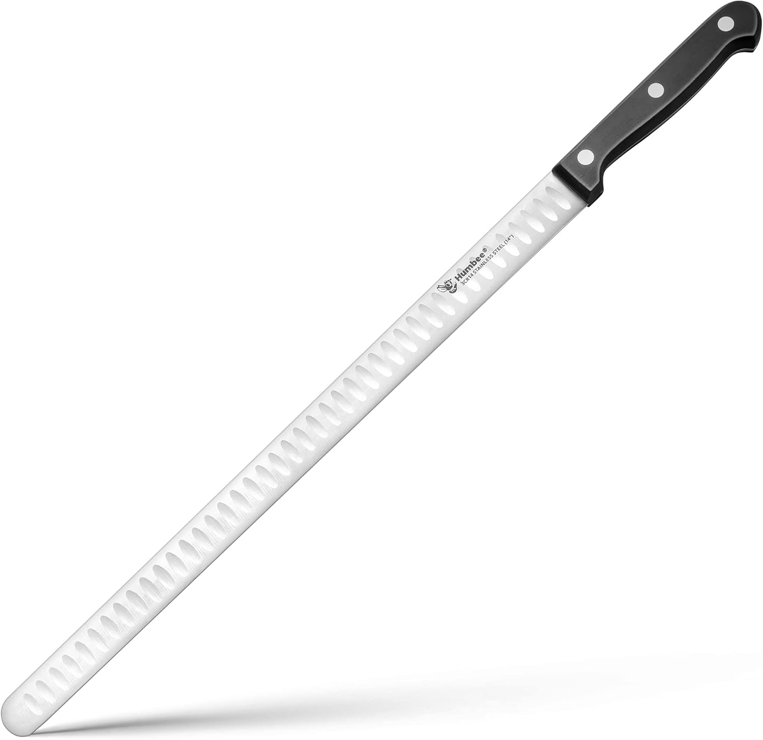 14-Inch Carving Knife with Granton Edge – Razor Sharp Stainless Steel Blade with Full Tang Grip Handle for Brisket, Turkey, Ham, BBQ Meat, and Roast