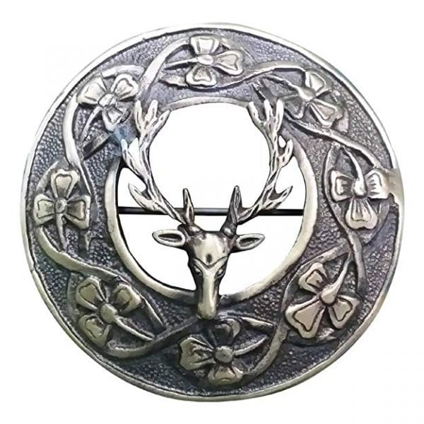 AAR Men,s Scottish Irish Shamrock Kilt Brooch Fly Plaid Antique/Chrome Finish 3" (7cm) diameter S2