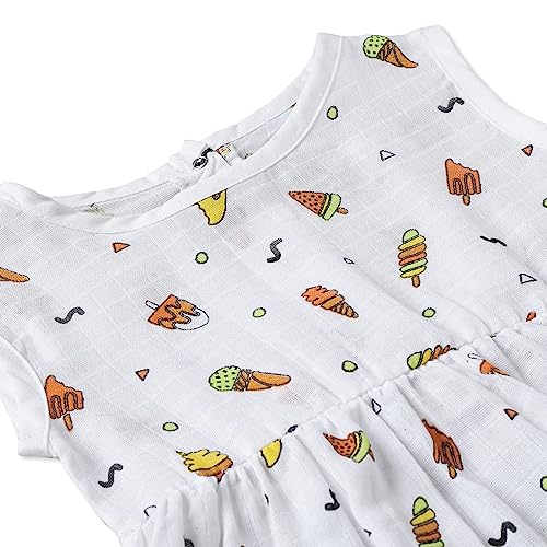 Image of The Boo Boo Club 100% Muslin Organic Cotton Button Frock for Baby Girls | Sleeveless A-line Dress /Frock | Summerwear | 3-6 M | Candy Print