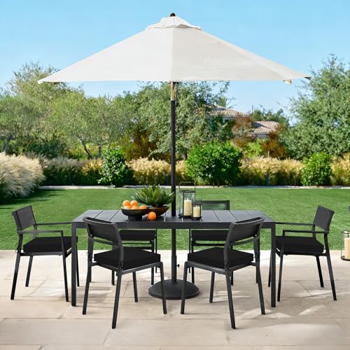 Image of Basic Beyond Outdoor Chair Cushions Set of 6, Square Corner Outdoor Cushions for Patio Furniture, Water Resistant Patio Chair Cushions with 2 Ties, 18.5x16x3, Black