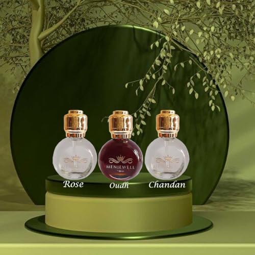 Image of Menjewell Chandan, Oudh and Rose Attar /Ittar Perfume for Men and Women | Unisex Gift Set | Non alcoholic | Long Lasting Luxury Scent | Roll-On Attar Perfume 45ml(15ml each)