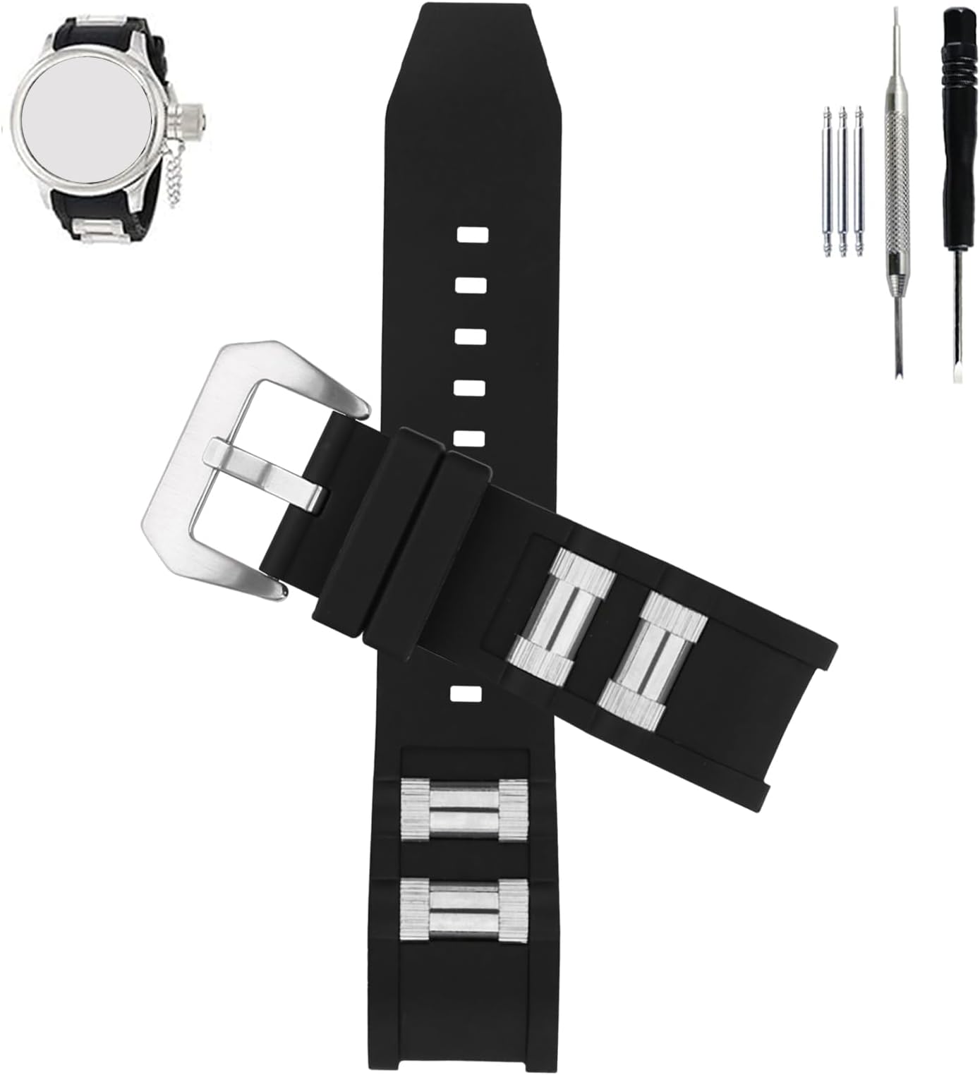 Rubber Strap Replacement Compatible with Invicta Russian Diver 26mm Watch band Black Rubber Compatible with Invicta 1959 17945 1201 1242 1805 1845 1595Watch Strap with Steel Insert