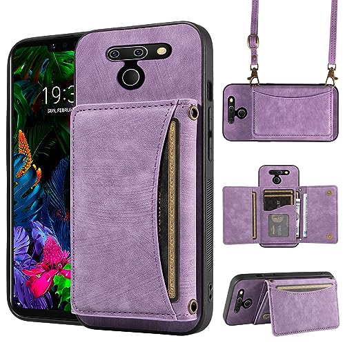 Phone Case For LG G8 ThinQ Wallet Cover with Crossbody Shoulder Strap and Leather Credit Card Holder Pocket Slim Stand Cell Accessories LGG8 Thin Q G 8 LG8 G8thinq LGG8thinq 8G Women Girls Purple