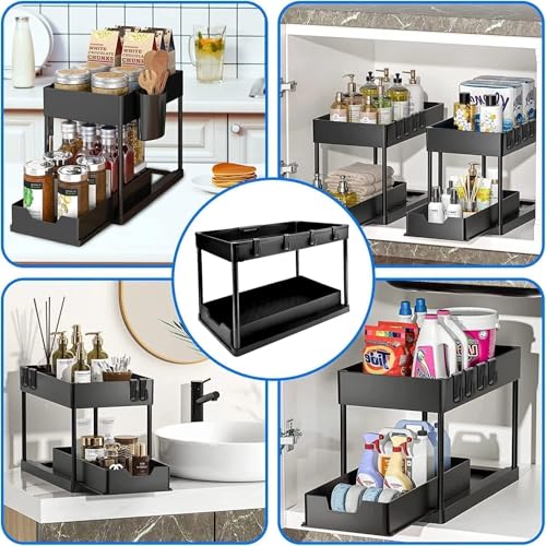 Image of 2‑Tier Sliding Storage Rack - Under‑Sink /Countertop Pull‑Out Organizer, Rust‑Proof for Kitchen & Bathroom