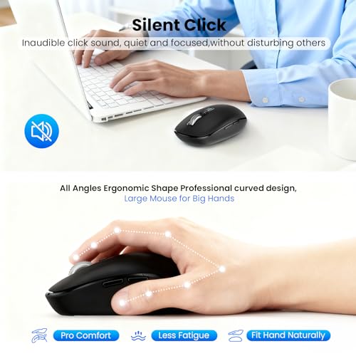 Wireless Bluetooth Mouse,USB+BT×2,Multi Device Ergo Full Size Mouses - image 6