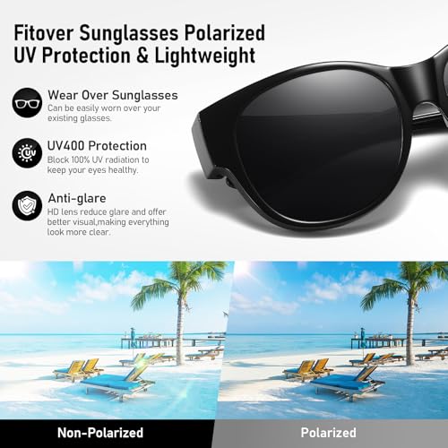 Image of HAOLOTA Fit Over Glasses Sunglasses for Women Polarized | Over Glasses Sun Glasses, UV400 Polarized Lens, Trendy Cat Eye Sunglasses, Lightweight and Flexible, Driving, Daily Use