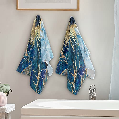 Hand Towels,2 Pack Soft Luxury Towel Blue Gold Marble Abstract Modern For Bathroom Kitchen, Beach #TOP3