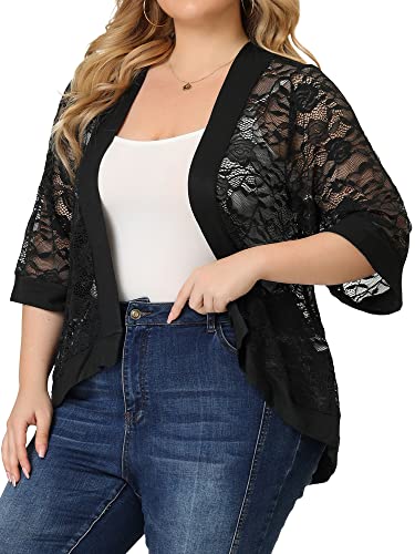 Image of Agnes Orinda Plus Size Cardigans for Women 3 /4 Sleeve Open Front Lightweight Sheer Shrug Lace Bolero Cover Up