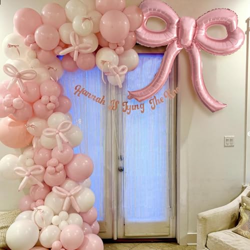 Image of 4 Pcs Pink Bow Balloons Bow Party Decorations for Girl Women Pink Bow Birthday Decorations Giant Foil Balloon for Baby Shower Bridal Engagement Wedding Decor Bachelorette Party Supplies