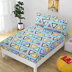 Reyansh Decor 125TC Polycotton Printed Flat Bedsheet for Single Size Bed with Two Pillow Covers (Teal, 60X90)