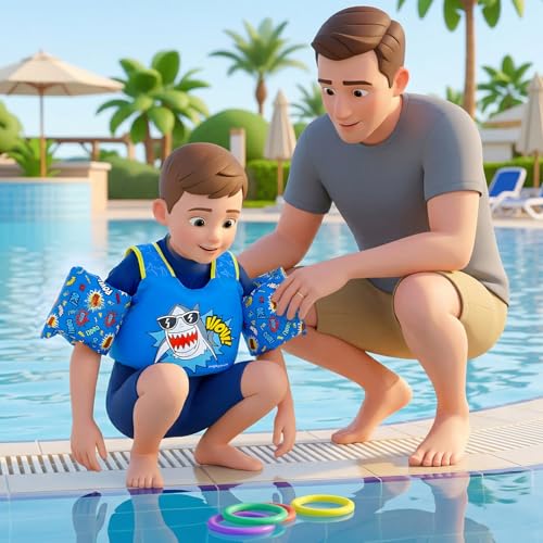 Image of Dark Lightning Toddler Swim Vest for Kids Ages 2-7, Kids Pool Floaties with Arm Wings, USCG Approved Life Jacket for Boys Girls, 33-55 lbs